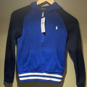 Ralph Lauren Polo Boys Blue Sweater Zipper Hoodie Sz 8 NWT